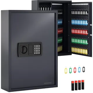 ACROPAQ Schlüsselschrank mit Zahlencode - Für bis zu 200 Schlüssel, Inkl 200 Anhänger, Mit elektronischer Sicherung, Schwarz - Schlüsselkasten groß, Schlüsselsafe mit Code, Schlüsseltresor
