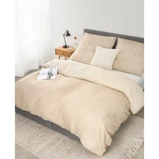 dibea Renforcé Wendebettwäsche Baumwolle Beige 155 x 220 cm + 80 x 80 cm