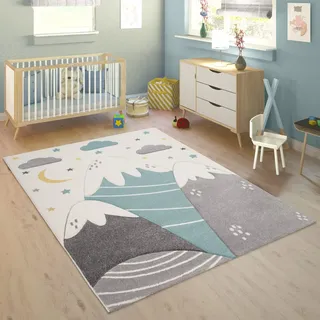 Paco Home Kinderteppich 80 x 150 cm Blau/Grau/Weiß/Türkis