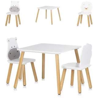 Chipolino Kindersitzgruppe Tiermotiv Tisch 2 Stühle Holz  grau/weiß