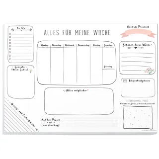 Schreibtischunterlage Papier zum Abreißen - DIN A3 (42 x 29,7 cm) Schreibunterlage aus Papier mit 25 Blatt - Papierunterlage für Kinder und Erwachsene - Abrissblock mit Wochenplaner in Weiß