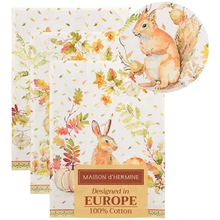 Maison d'Hermine Küchenhandtuch 100% Baumwolle (50 cm x 70 cm, Set von 3) | Küchenhandtücher Tischgeschirrtücher zum Muttertagsgeschenke Reinigen Thanksgiving und Weihnachten - Pumpkin Passion