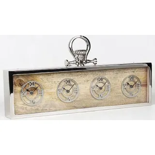Casa Padrino 4er Tischuhr Silber / Naturfarben 52 x 5 x H. 25 cm - Dekorative Schreibtischuhr - Edle Schreibtisch Deko
