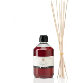 Raumduft Nachfüll-Set „Sandelholz“ 500ml inkl. 10 Rattan-Stäbchen - Duftöl mit ätherischen Ölen - Nachfüller Raumdüfte erdig, holzig & sinnlich - Nachfüllflasche ideal als Männer-Duft 100% Natürlich
