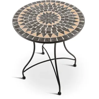 RABURG Mayla Mosaik-Gartentisch, rund, 60 cm Ø, Metall, Dunkelblau/Beige | Mosaikmuster, mediterranes Flair, liebevolle Handarbeit, für Garten, Balkon und Terrasse