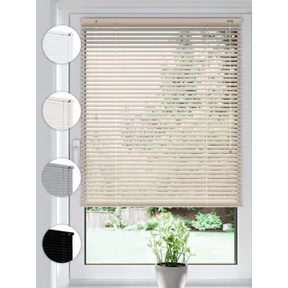 Sonello Jalousie Klemmfix ohne u. mit Bohren 125cm x 220cm Creme Aluminium Jalousette, Klemmfix, Inkl. Halterung für Decken- u. Wandmontage Alu Jalousie Fenster u. Tür, Blickdicht freihängend 125 cm x 220 cm