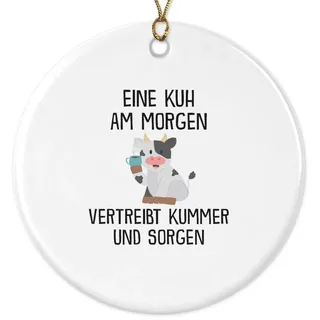 22Feels Weihnachtsbaumkugel Weihnachtsdeko Kuh Lustig SSüß Tier Geschenk Frau Mann Humor Anhänger, MADE IN GERMANY, KERAMIK weiß