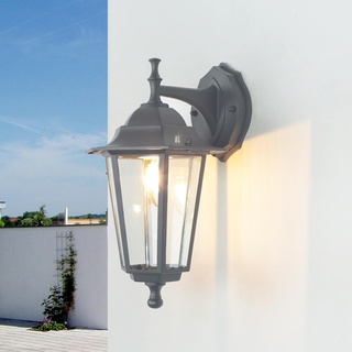 Licht-Erlebnisse Außenwandleuchte Aluminium Glas Dunkelgrau IP44 Balkon Hof T:22,5 cm E27 Laterne Rustikale Outdoor Wandlampe PARIS
