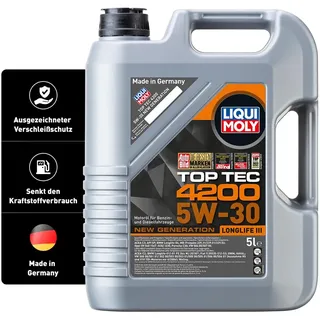 LIQUI MOLY Top Tec 4200 5W-30 New Generation I 5 L I Motoröl | Freigaben: BMW LL04, MB 229.31/.51/.52, Porsche C30, VW 504/507