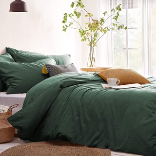Lanqinglv Bettwäsche-Set für Doppelbett, Dunkelgrün, einfarbig, Mikrofaser, atmungsaktiv, Bettbezug, 200 x 200 cm, mit Reißverschluss und 2 Kissenbezügen, 50 x 75 cm