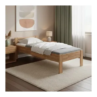 skølm Massivholzbett Fenrir, Seniorenbett mit Komforthöhe 51 cm (100x200 cm), Einzelbettgestell aus Eichenholz geölt, auch verfügbar in 90x200 cm