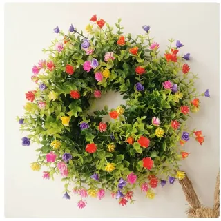 Super Idee Künstliche Türkranz Deko Schleierkraut Frühling in rosa violett gelb und grün Wandkranz Reisigkranz zum Aufhängen oder Hinlegen für Hochzeit Geburtstag Kamin Wanddekoration (30 cm)