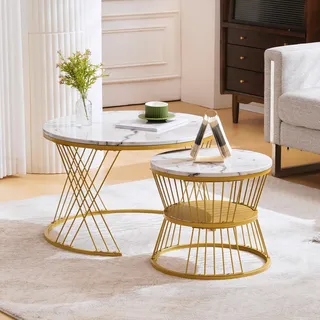 Merax Couchtisch Rund 2-er Set Couchtisch Beistelltisch Rund Beistelltisch Weiss Tisch Wohnzimmer Sofatisch Runder Tisch Wohnzimmer Runder Couchtisch