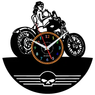 EVEVO Motorrad Harley Wanduhr Vinyl Schallplatte Retro-Uhr groß Uhren Style Raum Home Dekorationen Tolles Geschenk Wanduhr Motorrad