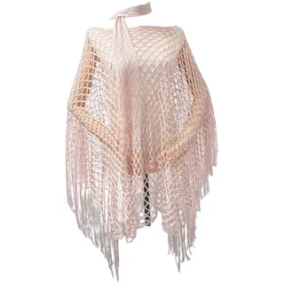TSWNG Fransen Netz Poncho Damen, Durchsichtiger Bikini Cover Up Gehäkelt Strand Überwurf, Strandkleid Mit Fransen, Glitzer Netz Bolero Sommer Häkelkleid für Party Festival Karneval (mit Schal)