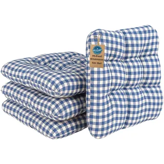HLKauf 8er Set Blau/Weiss Sitzkissen 36x36x6 cm | weiche Stuhlkissen für Indoor & Outdoor | Sitzpolster für Garten, Camping, Gastronomie oder Bistro | Oeko-Tex und Made in EU