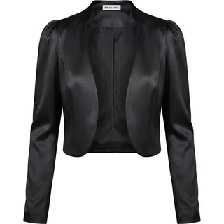 Bolerose Satin Bolero Jacke Damen Langarm Puffärmel Blazer | Gekräuselte Schulterpartie, Komplett gefüttert, Offene Front, Glänzend, Zum Überziehen, Größen XS-5XL - XL