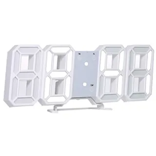 3d-led-digitaluhr, Elektronische Tischuhr, Wecker, Leuchtwanduhr, Weißes Gehäuse, Weißes Display