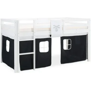 Homestyle4u Hochbett 90 x 200 cm Kiefer massiv weiß Pirat