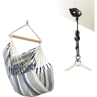 LA SIESTA®- Domingo Hängesessel Basic Size + Befestigungsset- Wetterbeständiger mit Bambus-Holz, 360° Drehbarkeit, Großzügigen Maßen - Komfortables Highlight für Garten, Balkon und Terrasse.(Sea Salt)
