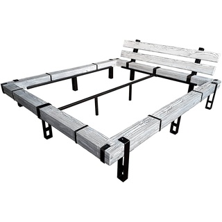 CHYRKA Massivholzbett Massivholzbett LL LEMBERG Balkenbett Doppelbett Loft Vintage Industrie Design Handmade Holz Metall weiß 200 cm x 200 cm