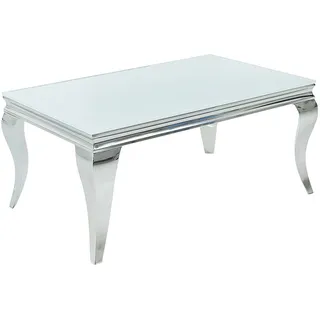 Couchtisch MODERN BAROCK 100cm - weiß silber - Opalglas - vielseitig | Beistelltisch, hochwertig, glamouröses Flair, für Wohnzimmer, eleganter Look, für Wohnräume, Edelstahlgestell