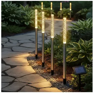 Spetebo LED Gartenleuchte LED Solar Gartenstecker 43 cm im Sprudelsäule Design - 4er Set, Design: Luftblasen, LED fest integriert, warm weiß, Akku ist austauschbar