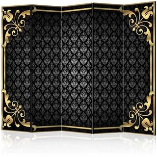 artgeist Paravent, Schwarz, Gold, Holz, Textil, Kiefer, massiv, Abstraktes, 225x172x3 cm, Motiv auf Vorderseite, Wohnzimmer, Raumteiler & Paravents, Paravents