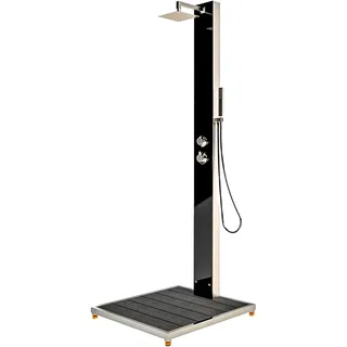 Glasdusche schwarz Bodenplatte Gartendusche Warmwasser Kaltwasser IDEAL KUBA