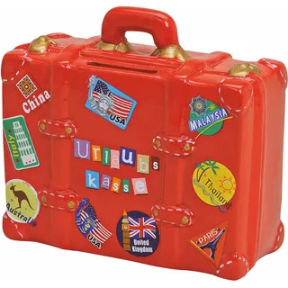 Spetebo - Spardose Reisekoffer Rot - 14x13cm - Sparbüchse Urlaubs Reise Kasse Geschenkidee