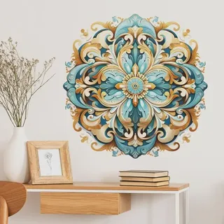 Fenster-wandtattoo - Mandala-motiv - Blau-grün - 56 X 56 Cm (b X H) - Für Wohnzimmer, Schlafzimmer - Boho-stil - Flur - Yoga - Wanddekoration
