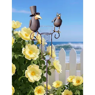 Pommerntraum ® | Regenmesser Niederschlagsmesser Pluviometer Gartenstecker Meisenknödelhalter Rostoptik Vogel Vögel wunderschöne Gartendeko (Prof. Dr. Rabe + Sohn - 1)