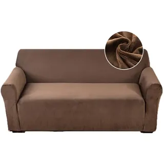 Highdi Stretch Sofabezug 2 Sitzer, Samt Élégant Waschbare Haustier-Sofa-Möbelbezüge Couchhusse Elastisch Weich Sofahusse für Wohnzimmer (Braun,2 Sitzer)