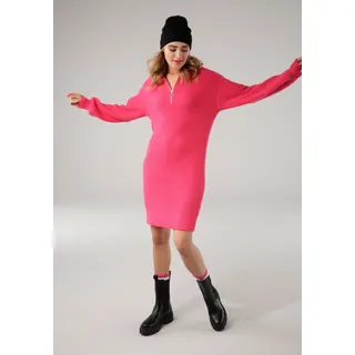 Strickkleid TAMARIS Gr. 36, N-Gr, pink (eco melange) Damen Kleider Langarm mit Troyer