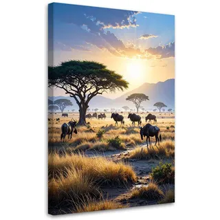 Feeby Afrikanische Tiere Savanne Leinwand 60x90 cm
