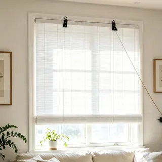 Bambusrollo für Fenster 120x200cm Weiß Sichtschutz Sonnenschutzrollo | Bambusvorhang Seitenzugrollo Raffrollo Lichtfilter Atmungsaktiv UV-Schutz Bambus Jalousie für Balkon,Innen-Außenbereich