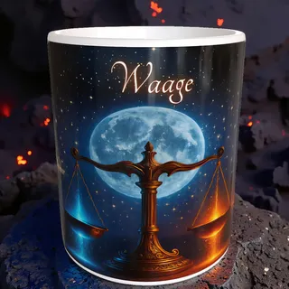Sternzeichen Waage Tasse Keramiktasse 330 ml Horoskop Tierkreiszeichen Motiv Mond Sternenhimmel Geschenk Geburtstag Kaffeetasse Astrologie Sternbild Waage Becher Freundin Büro