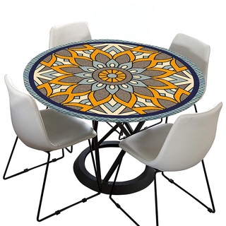Morbuy Tischdecke Outdoor Rund 90 cm, Elastisch Rund Abwaschbar Tischdecken Wasserabweisend Lotuseffekt Garten Tischdecke Mandala Table Cloth, Ideal für 70cm-80cm