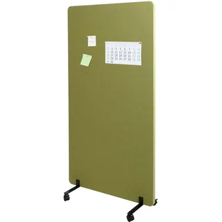 Mendler Akustik-Trennwand HWC-G77 Stoff/Textil - 147x80cm grün | Büro-Sichtschutz, Raumteiler, Pinnwand, doppelwandig rollbar