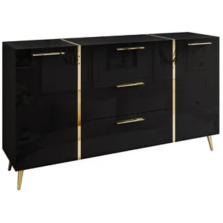 ALLHOUSE24 Kommode DIAMANT 158 cm Breite Hochglanz GOLD Sideboard Möbel BERLIN schwarz