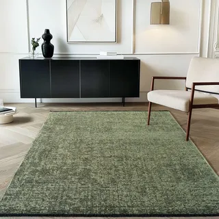 Carpetsale24 Baumwolle Teppich Grün 120x170 cm Waschbar, Boho-Stil, Vintage Kelim, Kurzflor, rutschfest & Weich, Einfarbig Meliert, Für Wohnzimmer, Schlafzimmer, Büro & Küche