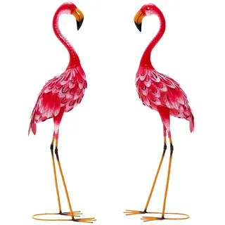 COSTWAY Gartenfigur, 2er-Set, Flamingo-Gartenstatuen rosa 27 cm x 20 cm x 89 cm
