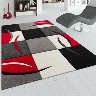 Paco Home Designer Teppich mit Konturenschnitt Karo Muster Rot Schwarz, Grösse:80x300 cm
