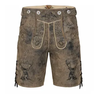 PAULGOS Trachtenhose Herren Lederhose Kurz mit Trägern 100% Echtleder - HK4 ANTIK braun 60