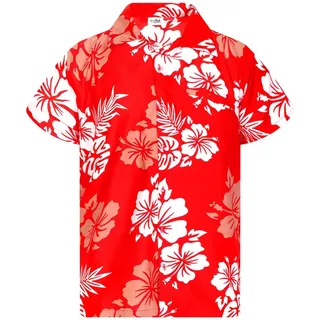 King Kameha Hawaiihemd "Mono Hibiscus" Funky Hawaii-Hemd Herren Kurzarm Front-Tasche Stylish rot XL
