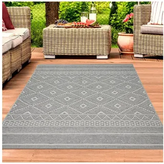 TeppichHome24 Outdoorteppich In- & Outdoor Teppich Sisal Optik Rauten Zickzack Muster grau, Rechteckig grau Rechteckig | 300 cm x 400 cm
