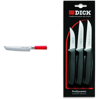 F. DICK Tantomesser, Red Spirit (Messer mit Klinge 21 cm, X55CrMo14 Stahl, nichtrostend, 56° HRC) & Küchenmesser Set ProDynamic 3-tlg (je 1x Küchenmesser mit/ohne Wellenschliff, 1 Schälmesser)