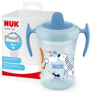 NUK Trainer Cup Trinklernbecher | auslaufsicherer Becher mit weichem Trinkschnabel & ergonomischen Griffen | 6+ Monate | 230 ml | BPA-frei | blaues Zebra, Kunststoff