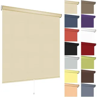 Springrollo Mittelzugrollo Schnapprollo viele Größen und Farben Montage Träger Metall Rollo Vorhang Blickdicht lichtdurchlässig Fenster Sonnenschutz Sichtschutz Blendschutz (180 x 180 cm, Cream)