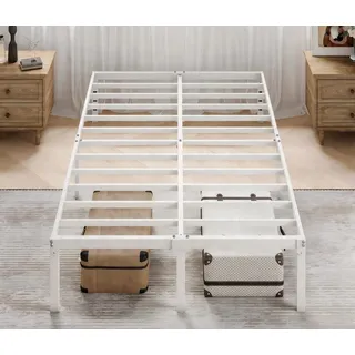 MUTICOR Metallbett 120x200 cm mit Stauraum, modernes Design, Weiß | 32 cm Stauraum, Stabile Metallkonstruktion, Kopfteil-Montage, Geräuscharm, Einfache Montage